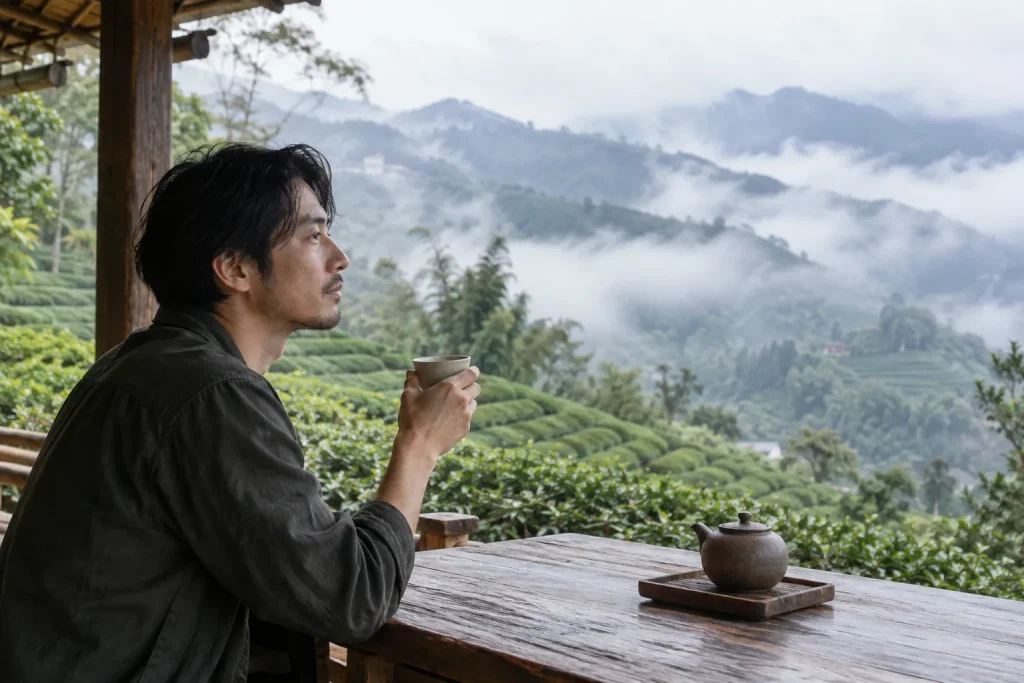 山で茶を飲む午後のイメージ