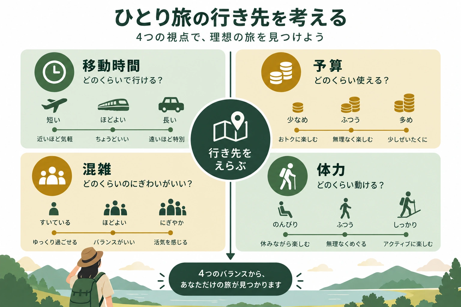 旅行の候補を時間と予算などで比較する女性
