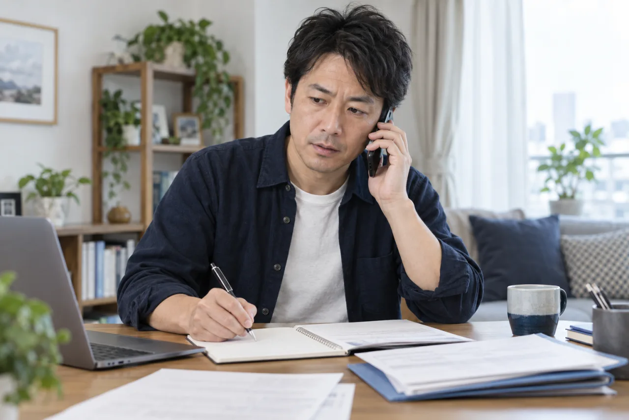 年金相談で確認する日付と質問をメモする裕介さん