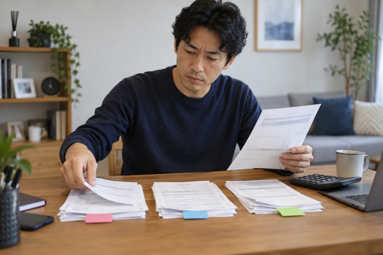 三か月のカード明細を分けて確認する42歳の裕介さん