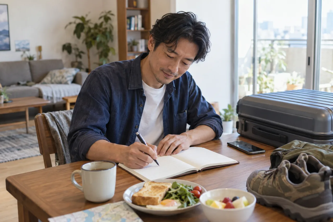 出張明けの日曜に再開カードを書く裕介さん