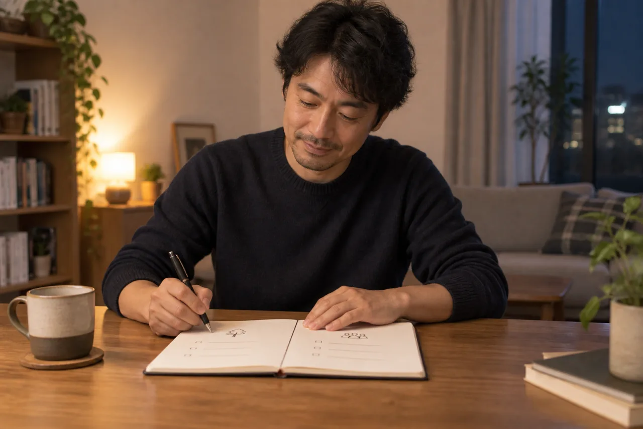 二つの暮らし脚本をノートに書く裕介さん