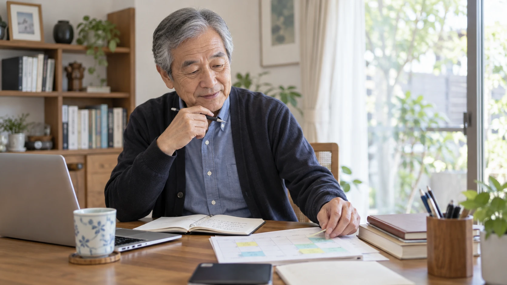 70歳以上の仕事探しで勤務時間と仕事内容を整理している様子