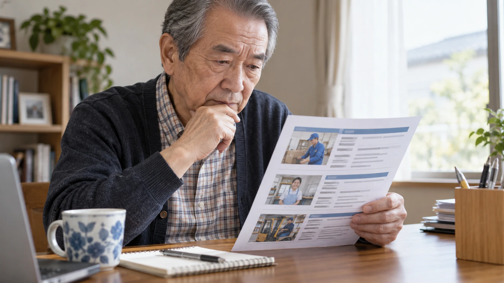 求人票で勤務日数と重さと雇用形態を確認する様子