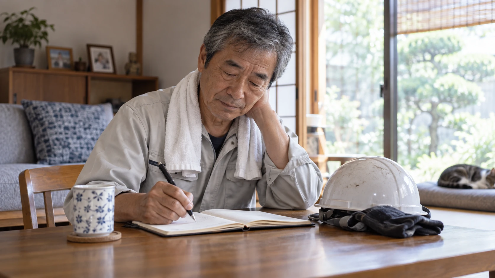 勤務後の疲労と休憩時間を記録して働き方を調整している様子