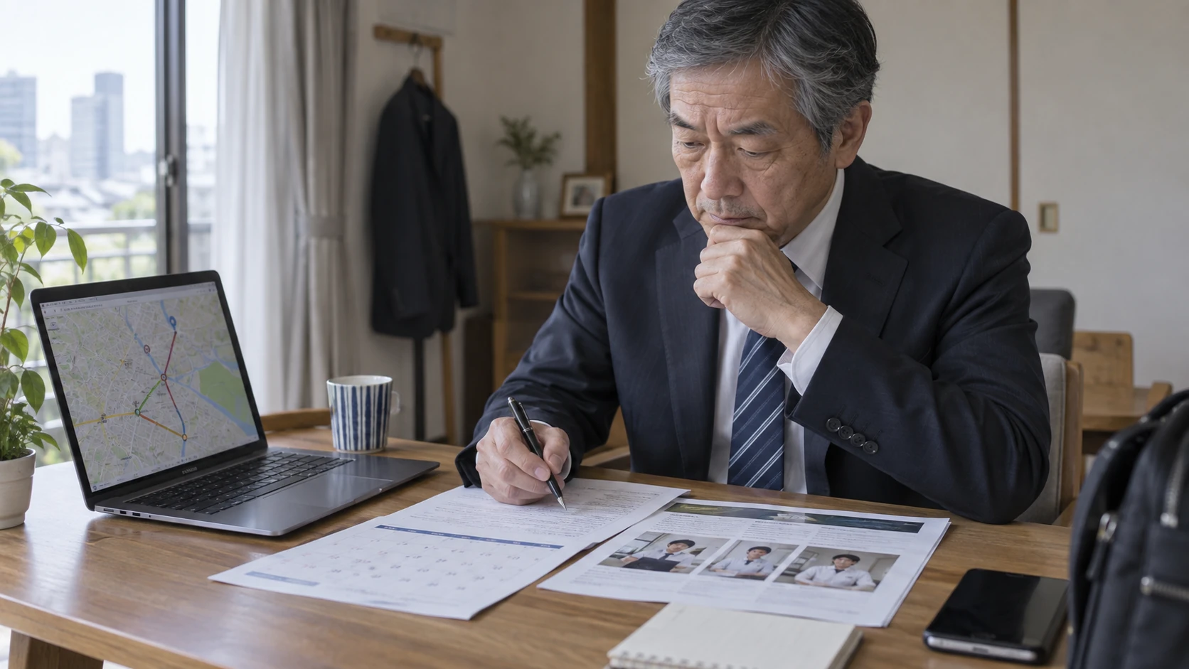 勤務日数と仕事内容と通勤を面接前に最終確認する様子
