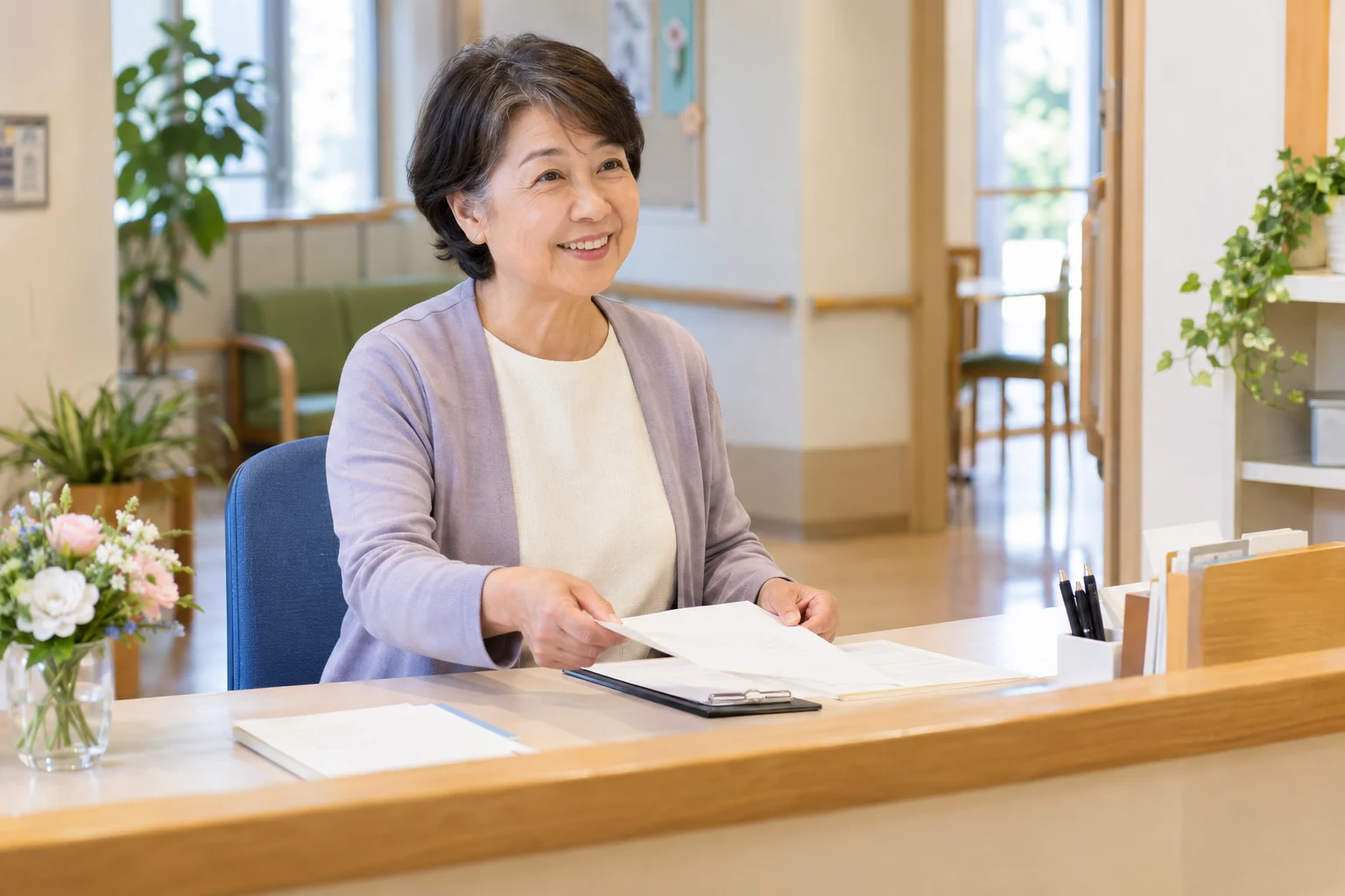 午前の短時間に受付の仕事をする女性のイメージ