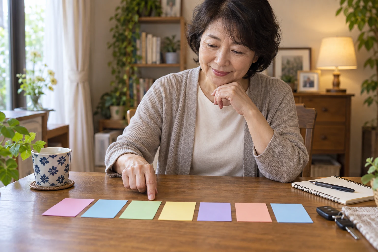 日本人女性が一週間のドライバー求人探しを手帳に整理する