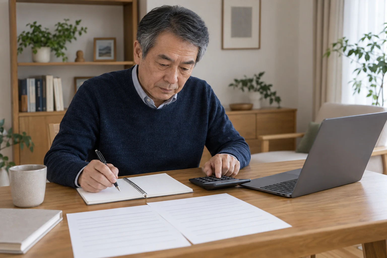 再雇用後の給与と控除を計算する日本人男性