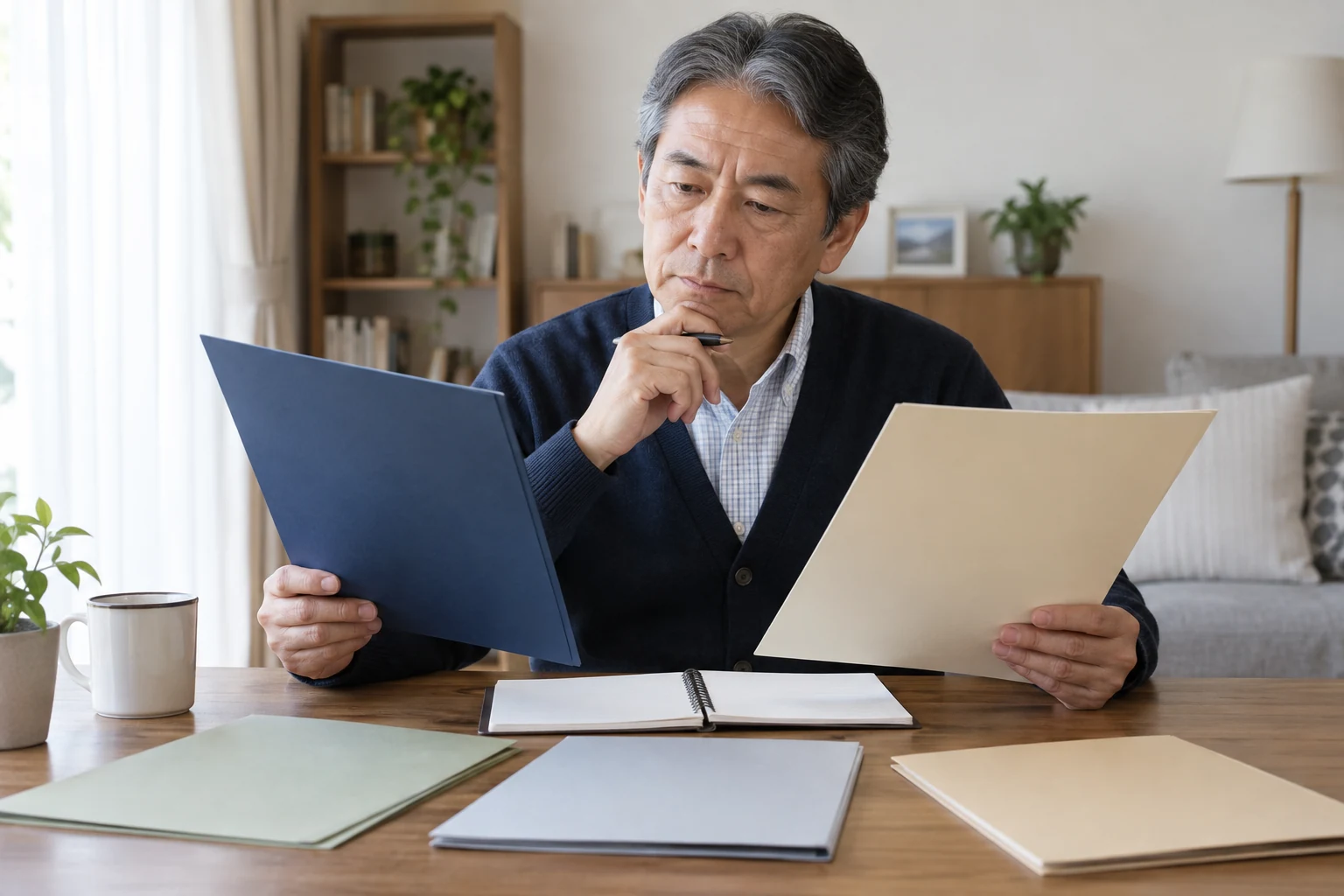 再雇用を受けるか条件を整理して判断する日本人男性