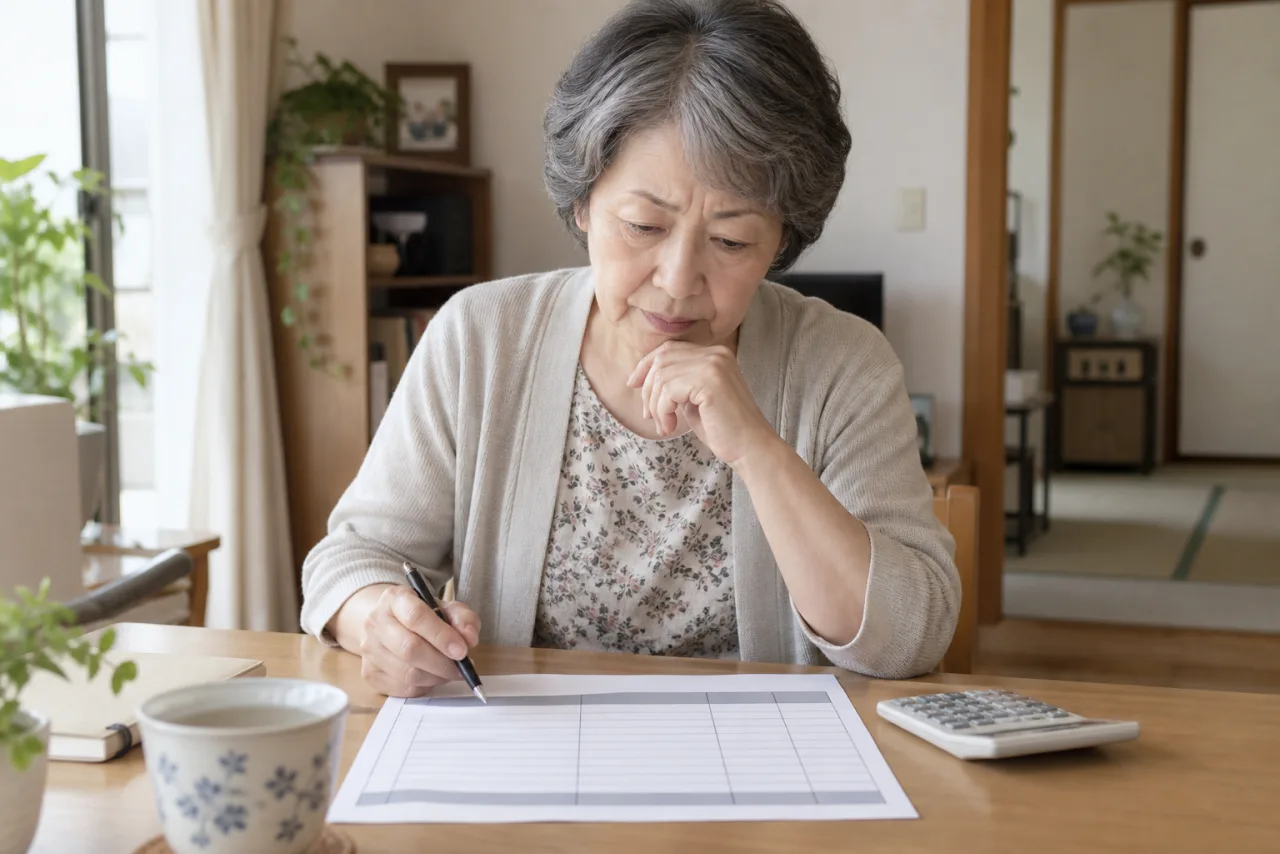 日本人女性が作業単価と時間と最低料金を料金表で確認している