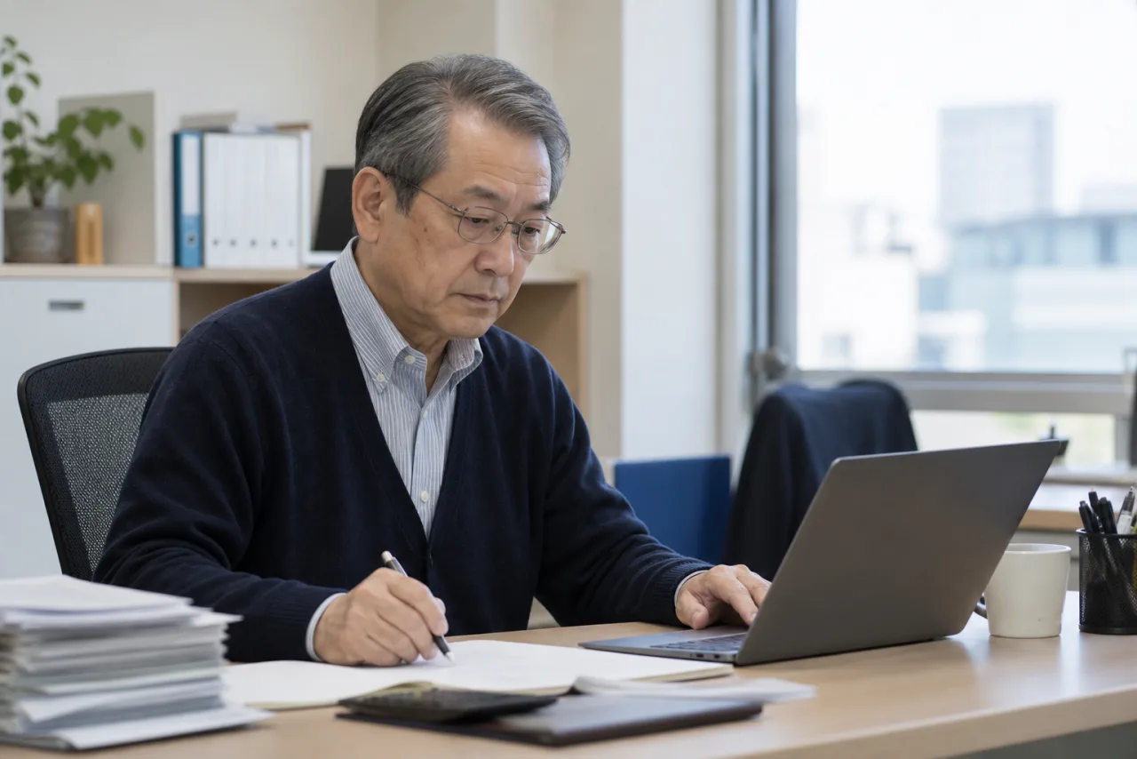 60代の女性が会社の人事担当者と継続雇用について相談している様子