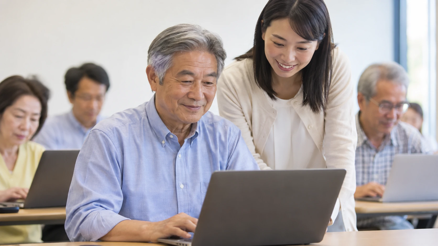 新しい技能を学ぶ高齢者