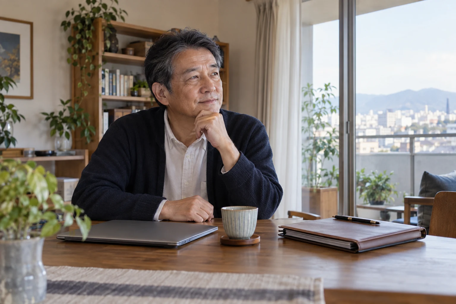 日本人男性が再雇用後の働き方を落ち着いて決める様子