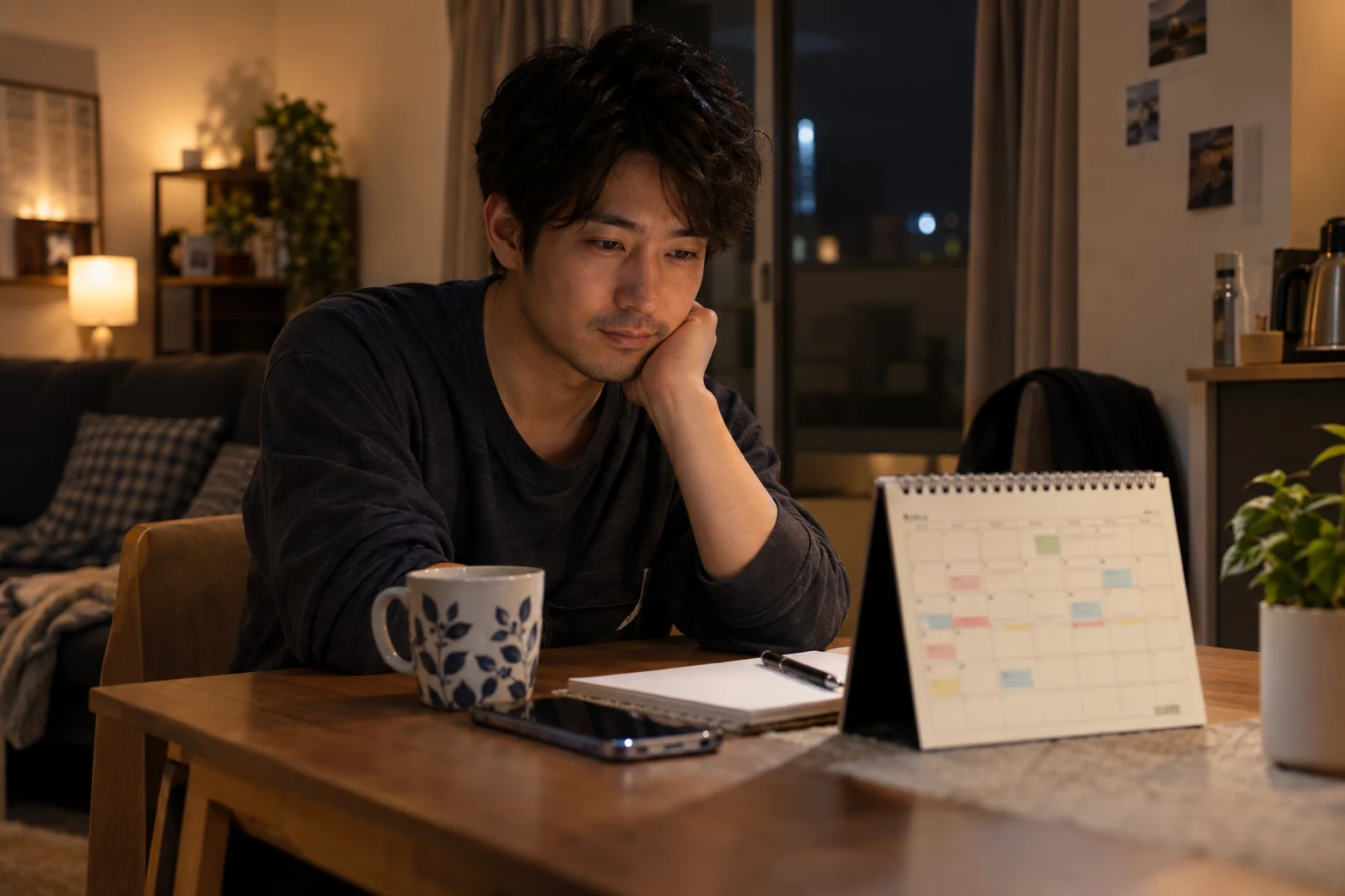 日本人男性が面談担当者と勤務時間や雇用条件を確認する様子