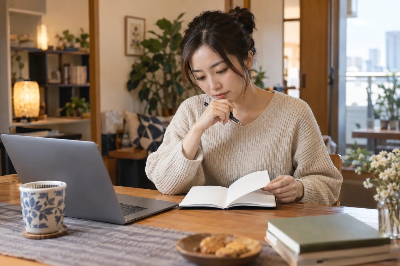 口コミの投稿日と契約条件を確認する日本人女性