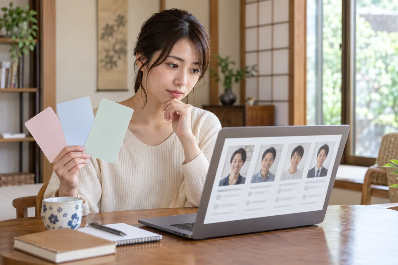 紹介方法と会員情報の公開範囲を比較する日本人女性