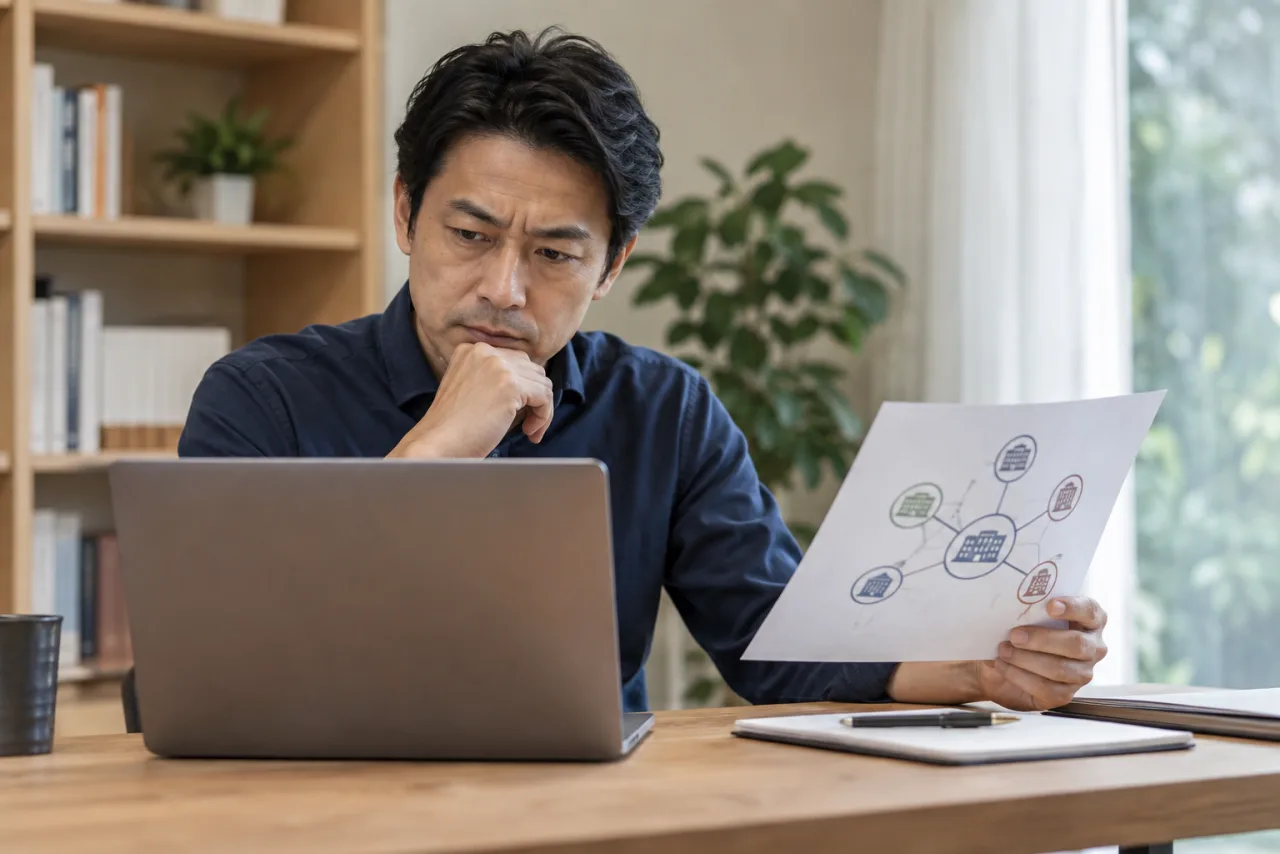 複数の結婚相談所と会員ネットワークを確認する日本人男性