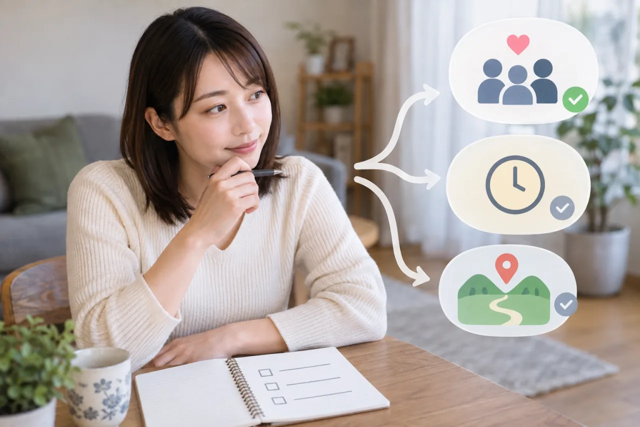 初対面の場所と境界線について友人に相談する日本人男女
