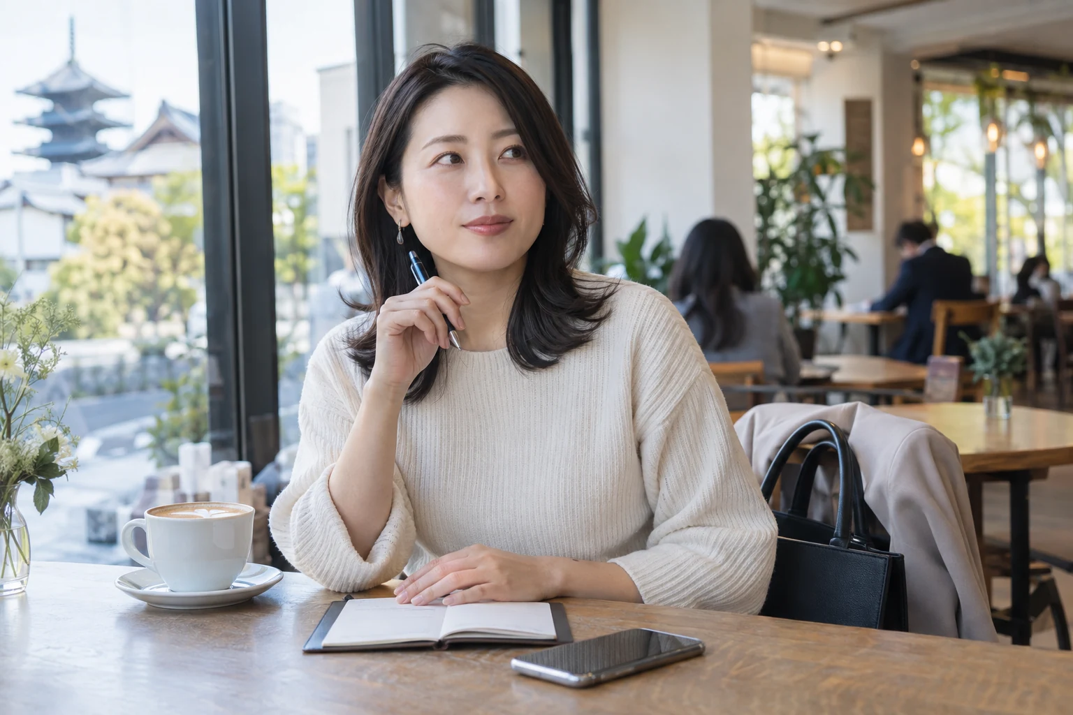 日本人女性が初対面の安全な場所と連絡方法を確認する様子