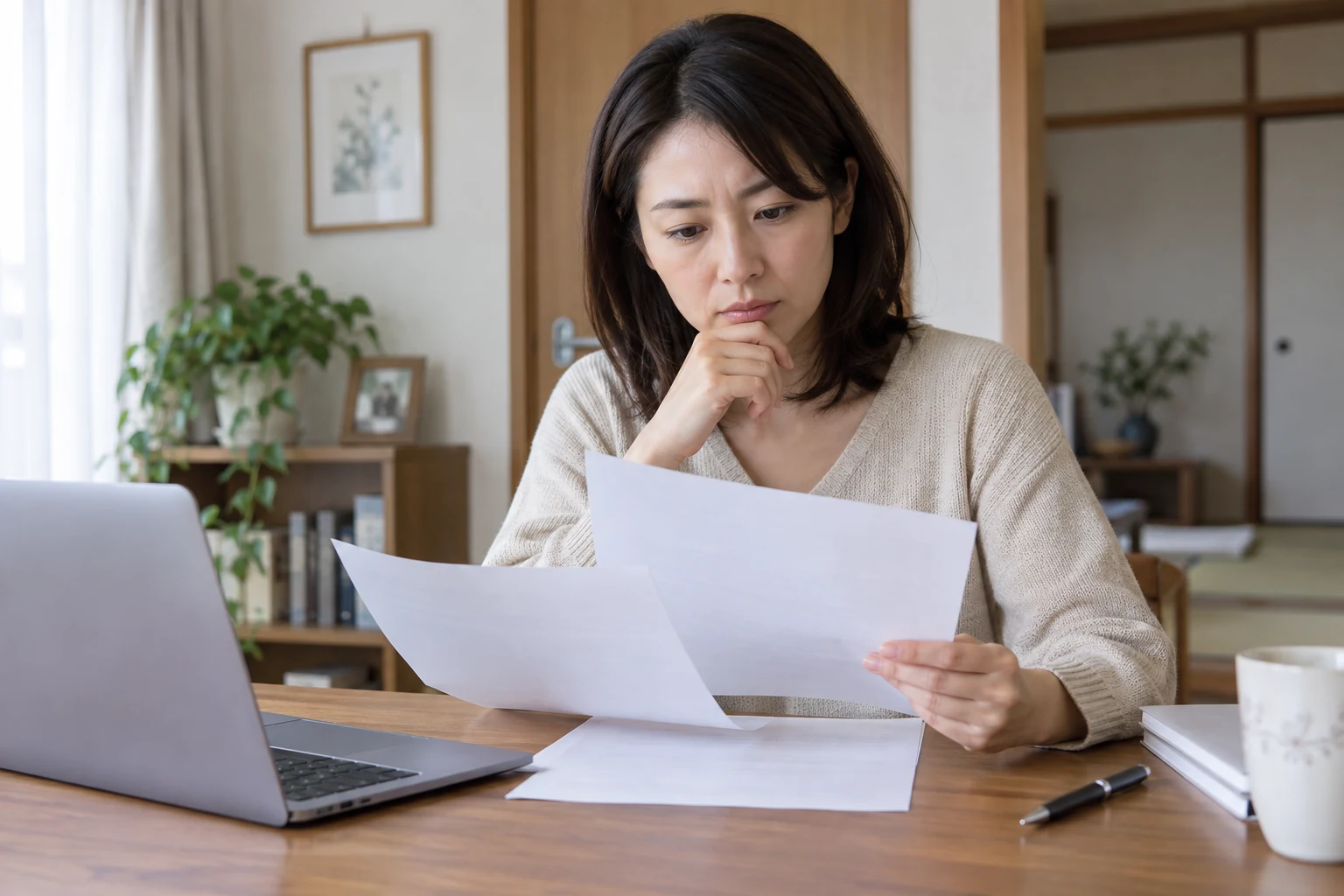 日本人女性が結婚相談所の契約書と解約条件を確認する様子