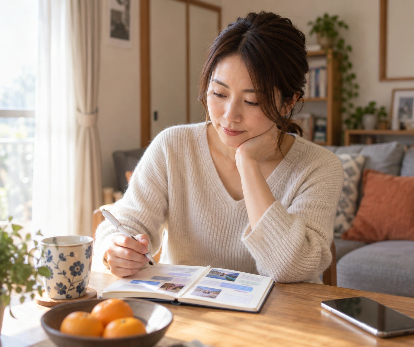 日本人の女性がマッチングアプリのメッセージを整理する様子