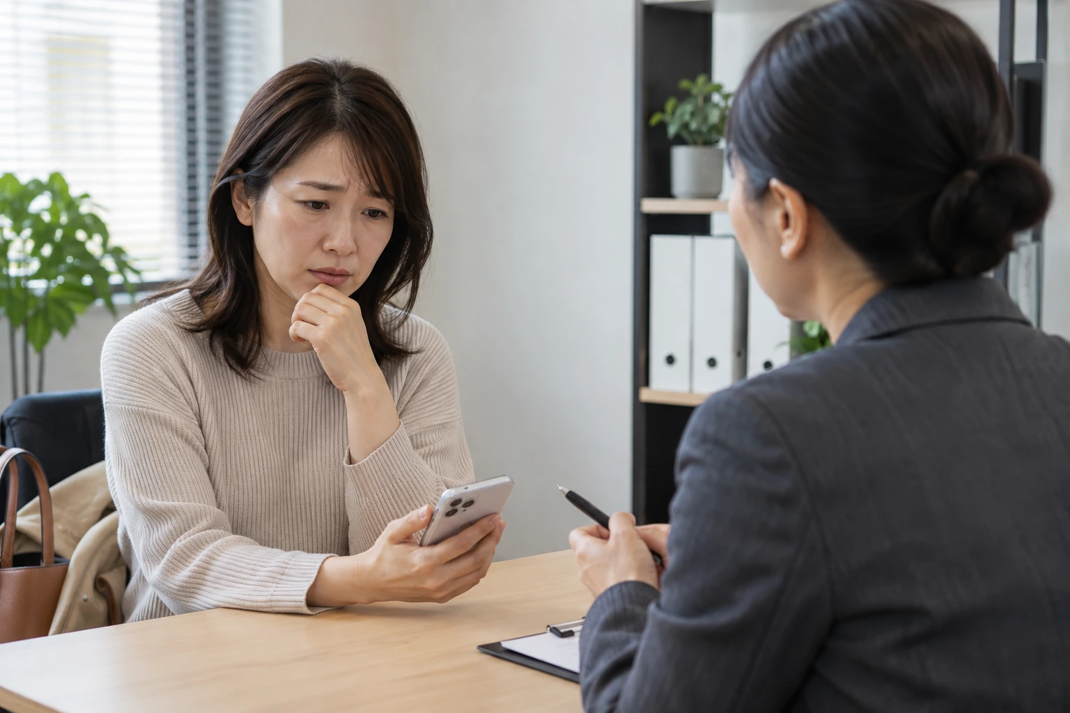 日本人の女性が自分に合うメッセージのペースを見直す様子