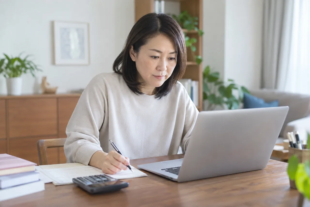 全経簿記のネット試験を学習する日本人女性