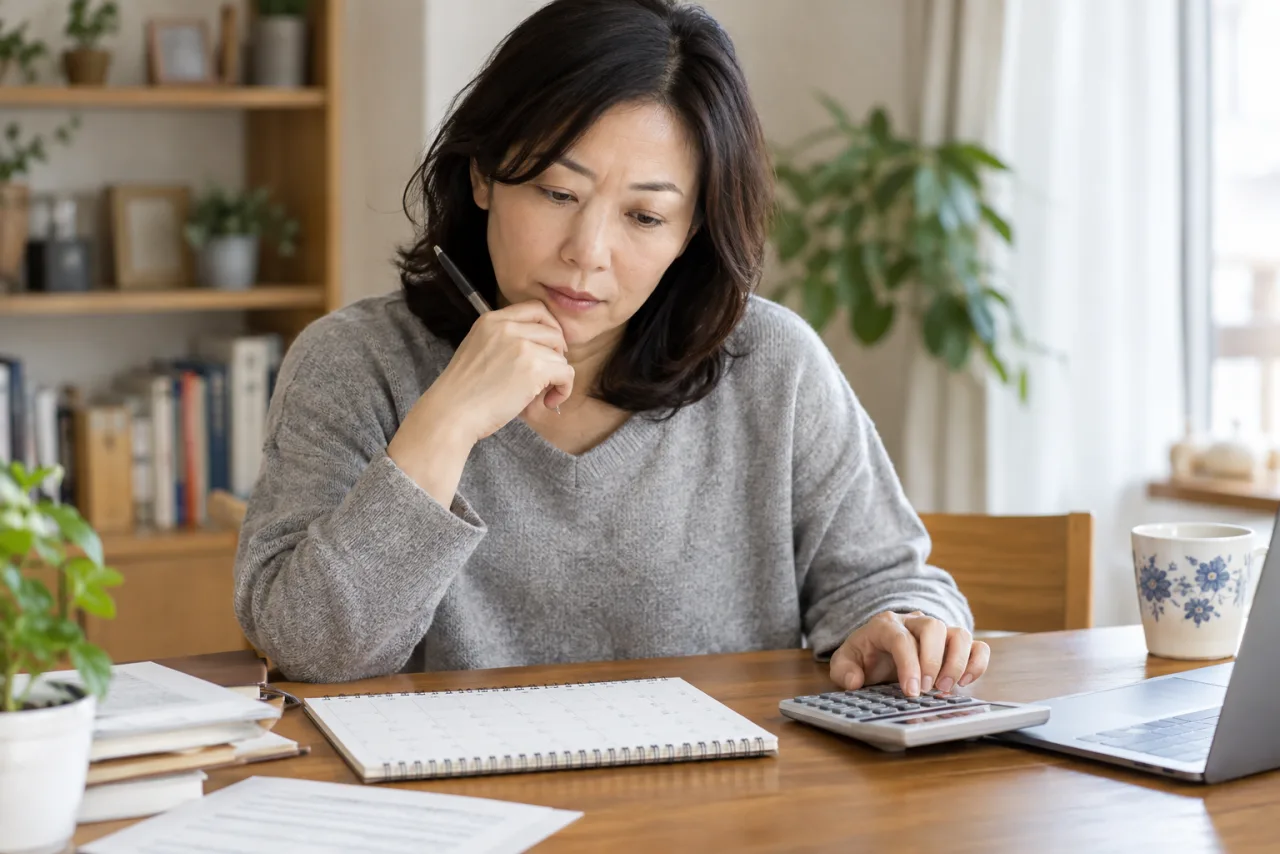 簿記検定の受験料と日程を確認する日本人女性