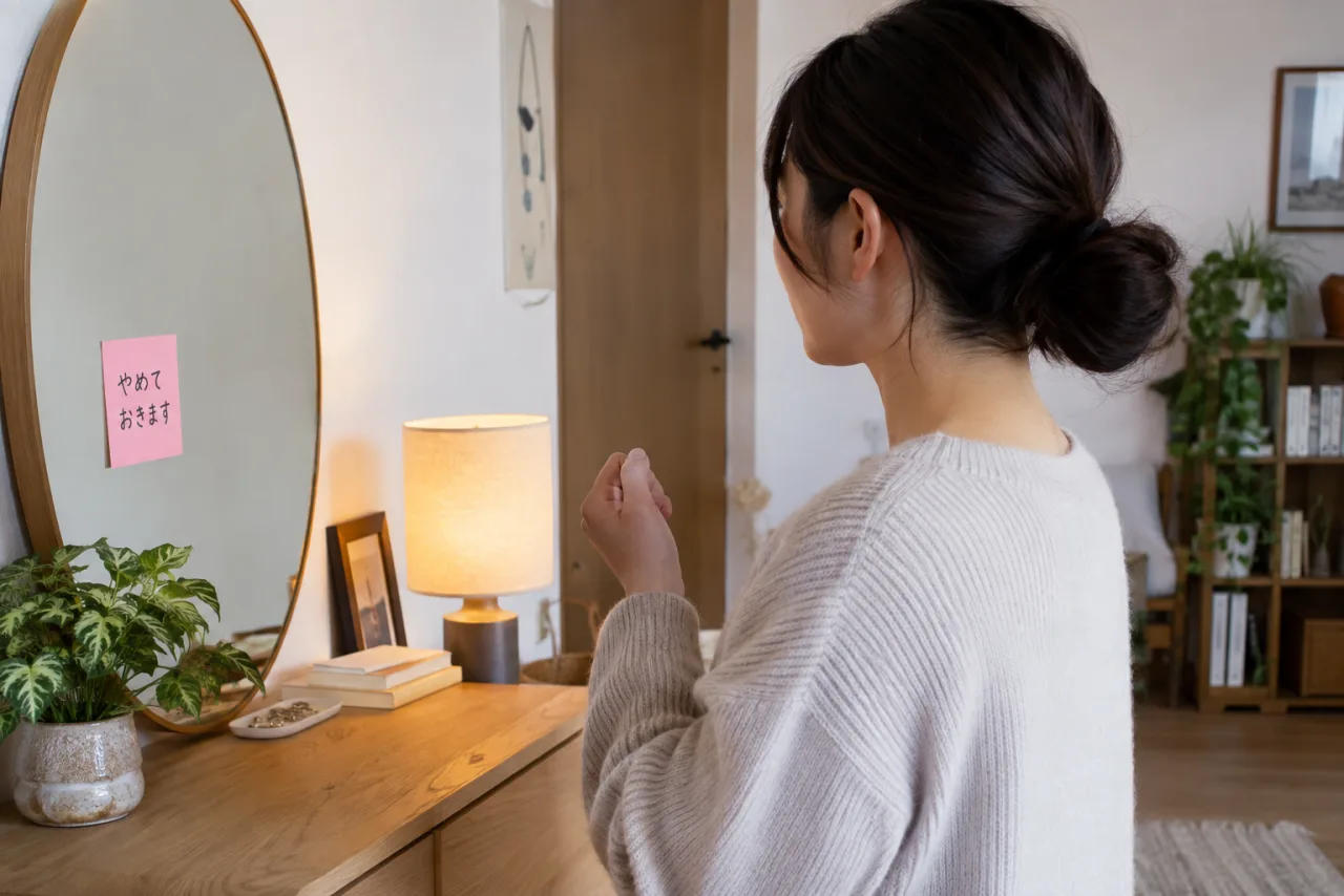 日本人女性が短い断り方を落ち着いて練習する