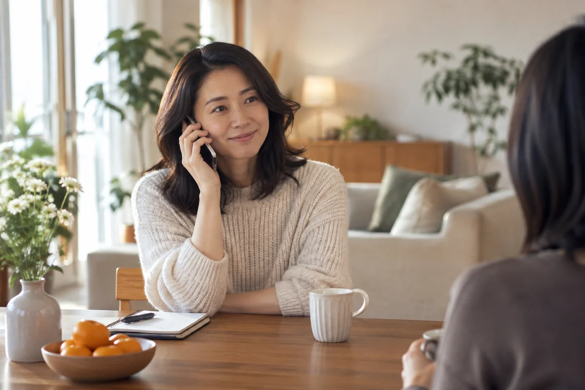 SNS以外の電話や相談先を残してつながりを整理する日本人女性の編集写真