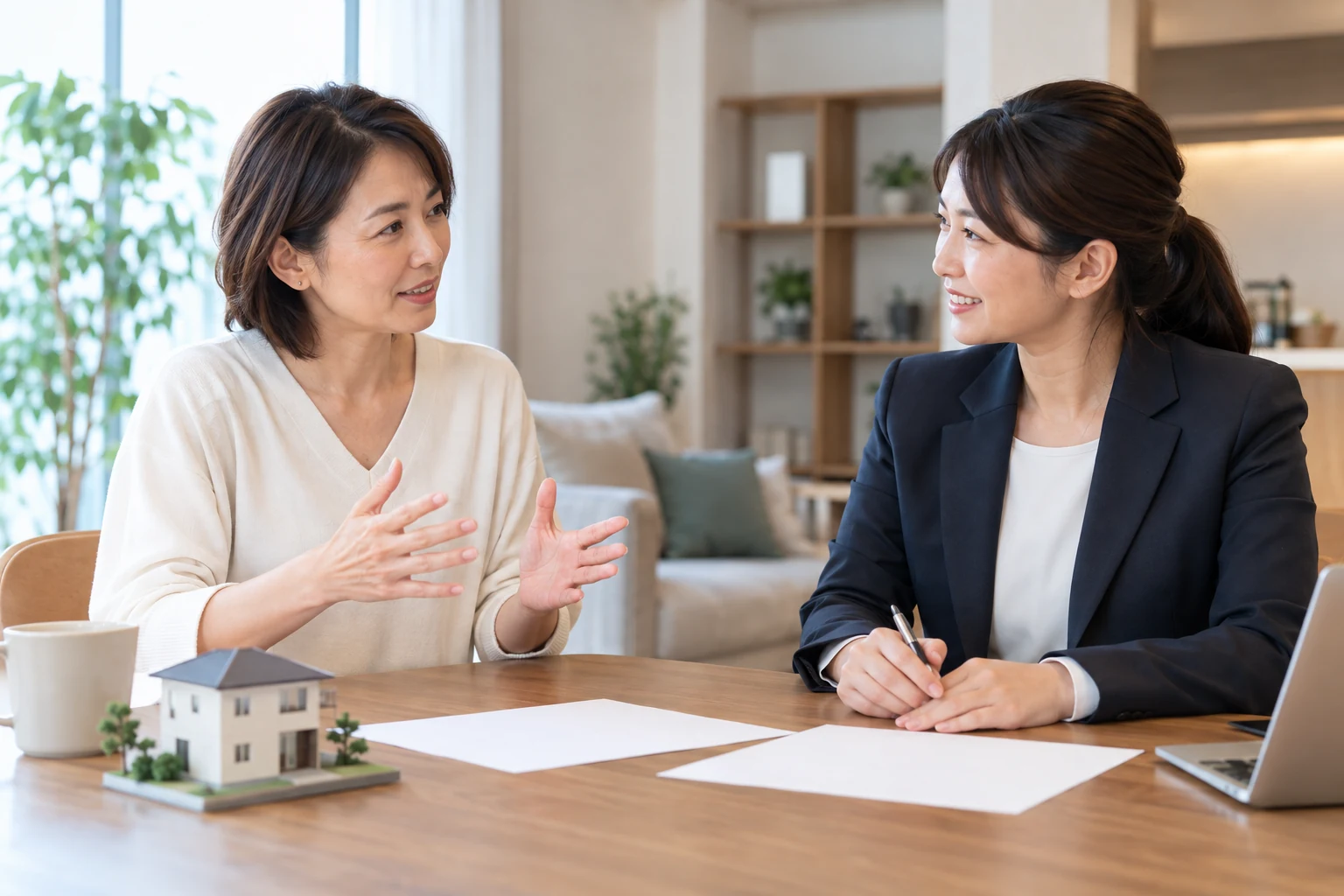 日本人女性が不動産会社へ中古マンションの希望条件を伝える