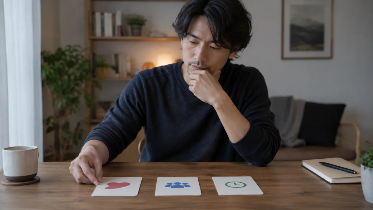 日本人女性が自宅で婚活を始めるかノートに考えを書き出している様子
