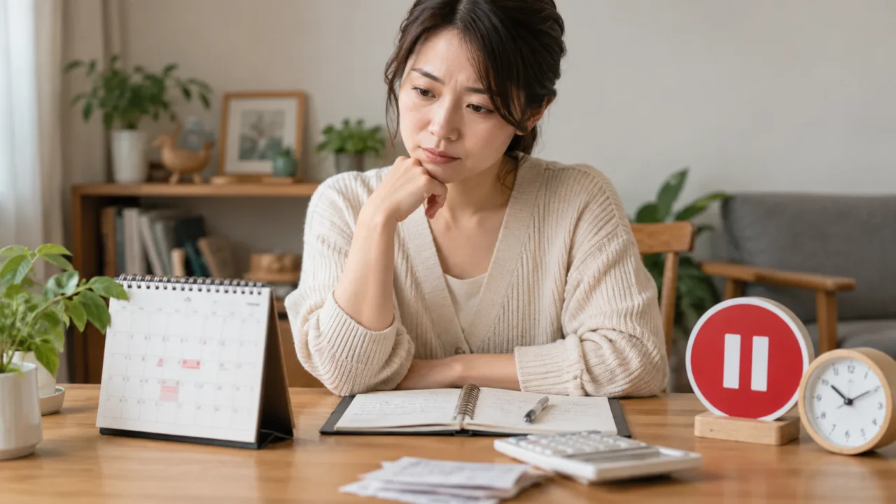 日本人男性が婚活の活動記録を書きながらスマートフォンの通知を切っている様子