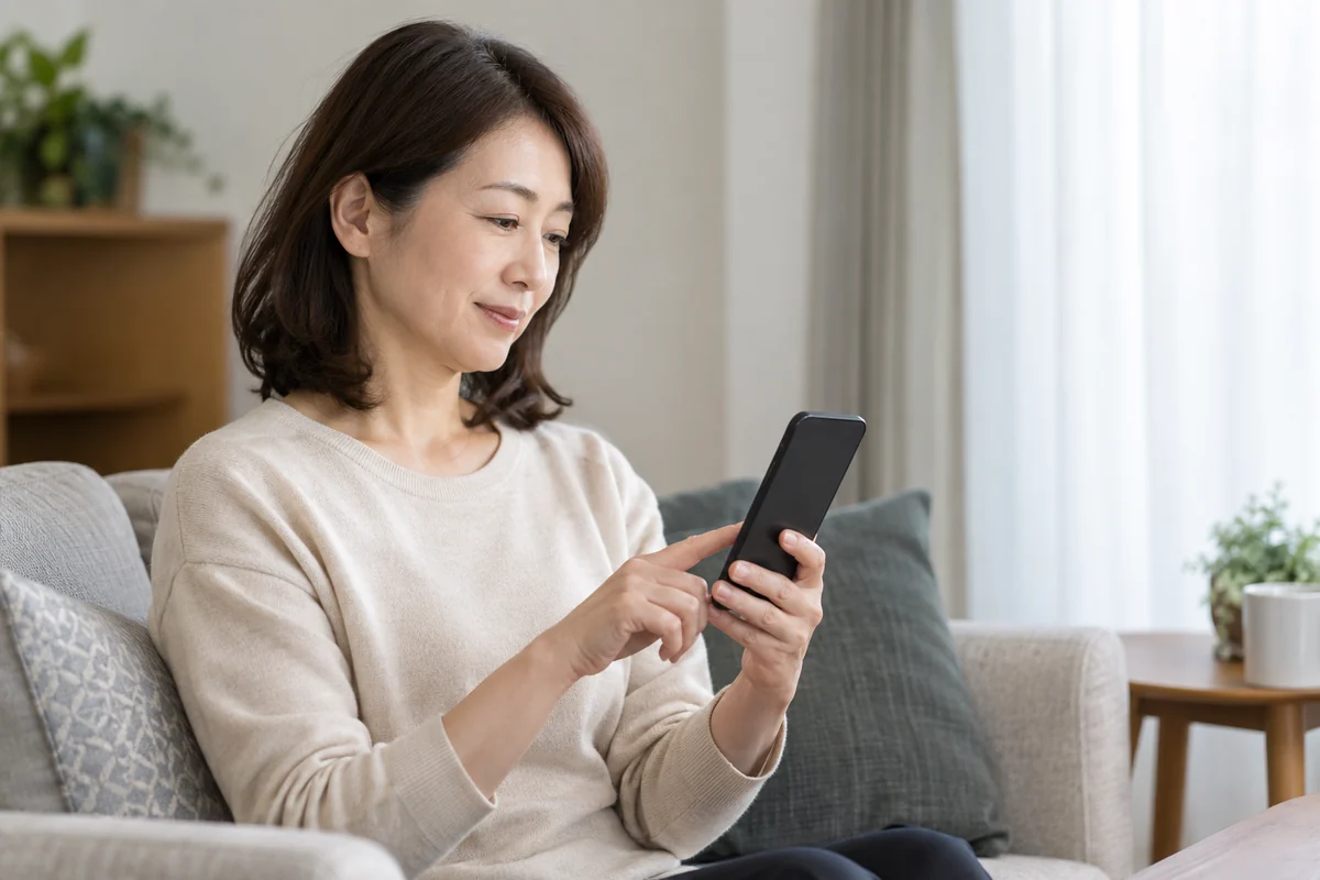 転職サイトの通知を止めて連絡時間を決める日本人女性の編集写真