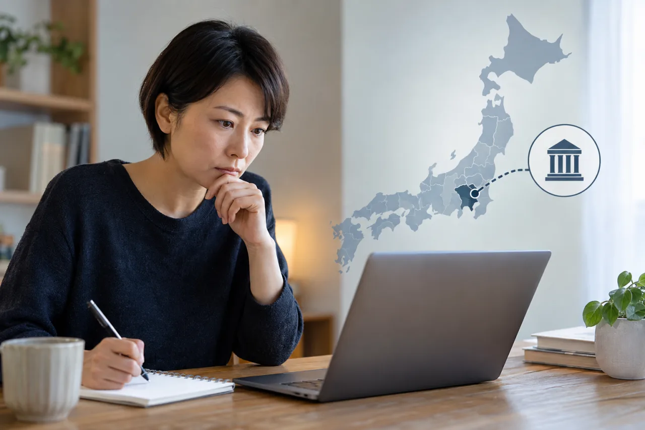 相続放棄のための戸籍と本人確認書類を整理する日本人女性