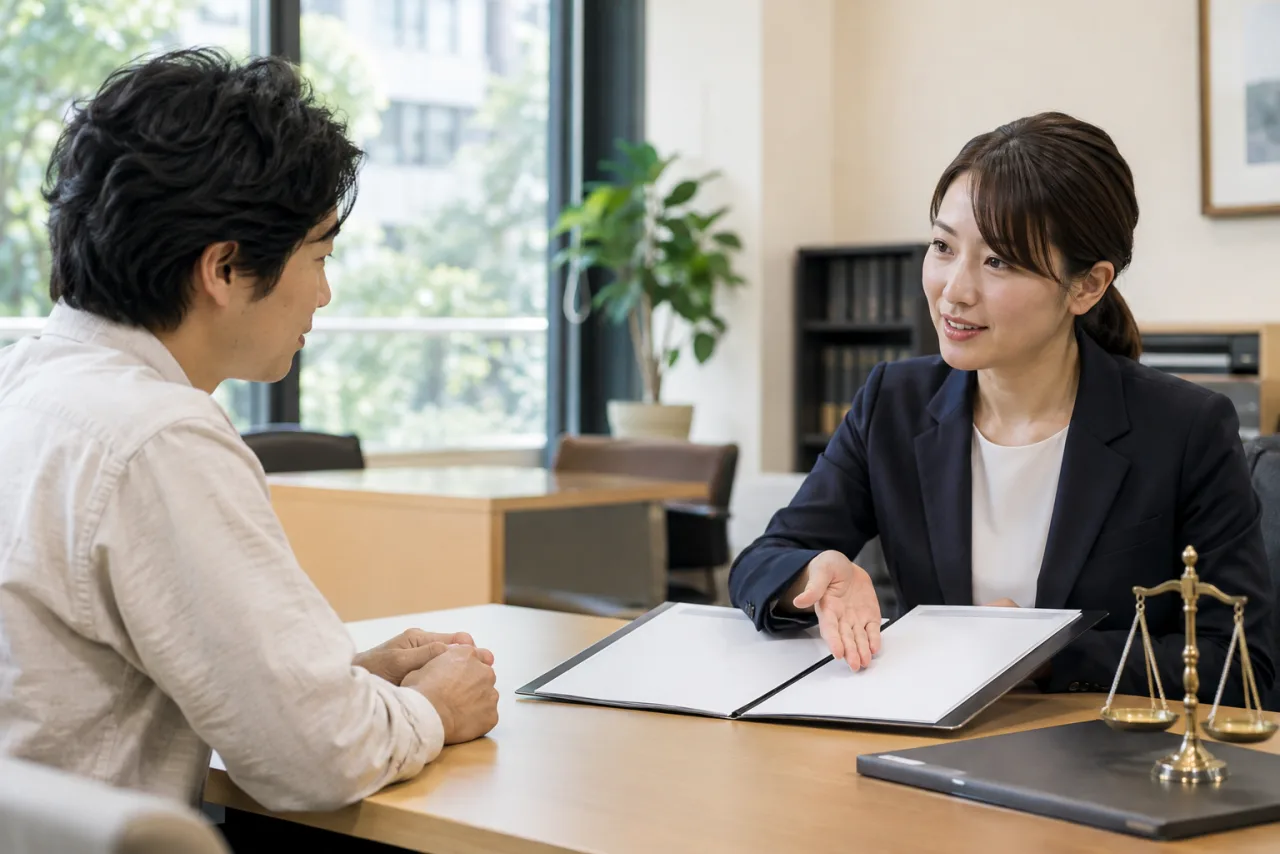 相続放棄の申述書を記入する日本人男性と裁判手続きの資料