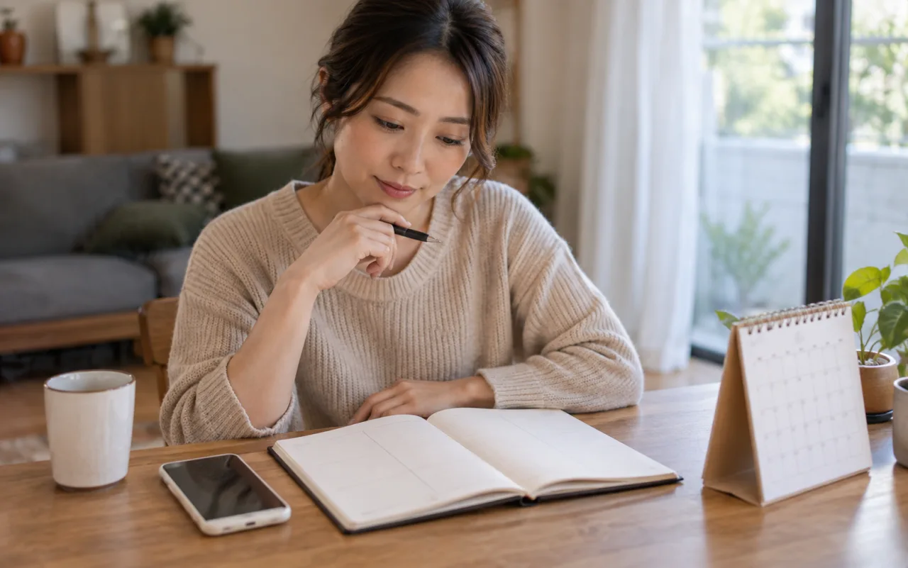 親との連絡頻度と距離を選択肢として整理する日本人女性
