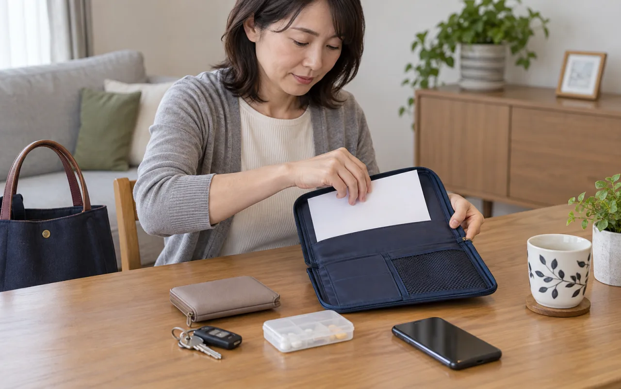 相談用の出来事と安全計画をノートに整理する日本人女性