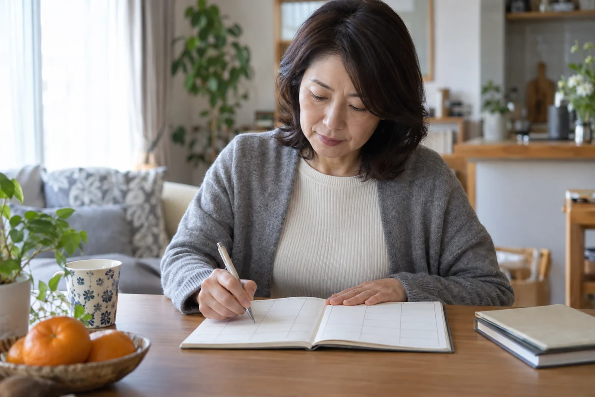 親の介護と自分の生活を7日間の予定へ書き直す日本人女性の編集写真