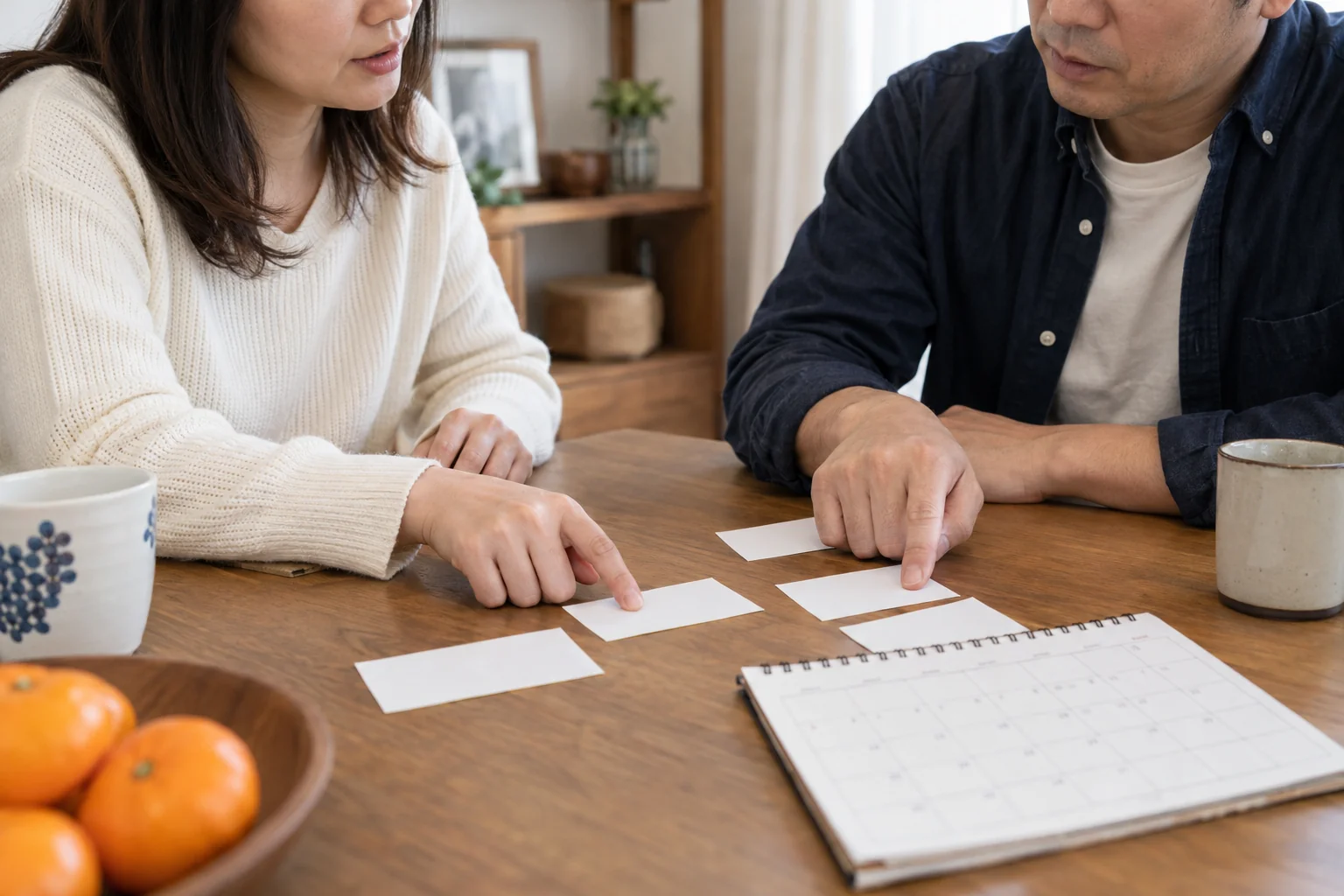 兄弟が介護の役割をカードで分ける手元