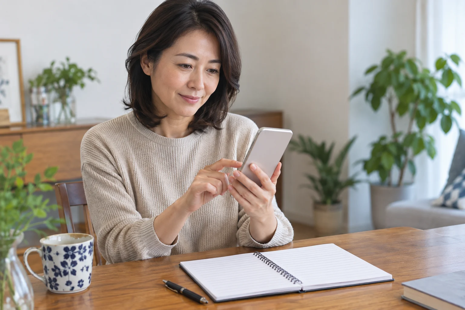 家族へ連絡時間と話さない話題を短い文章で整理する日本人女性