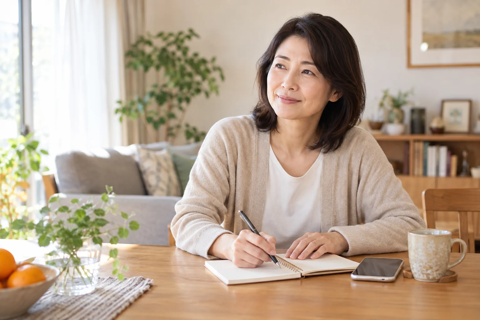 次の家族との連絡を短く安全にする計画を立てる日本人女性