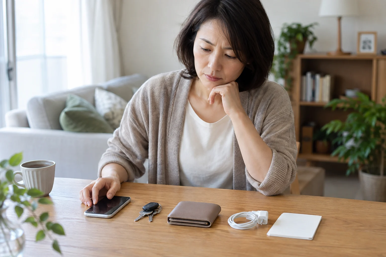 家族との接触前に安全な連絡方法と避難先を確認する日本人女性
