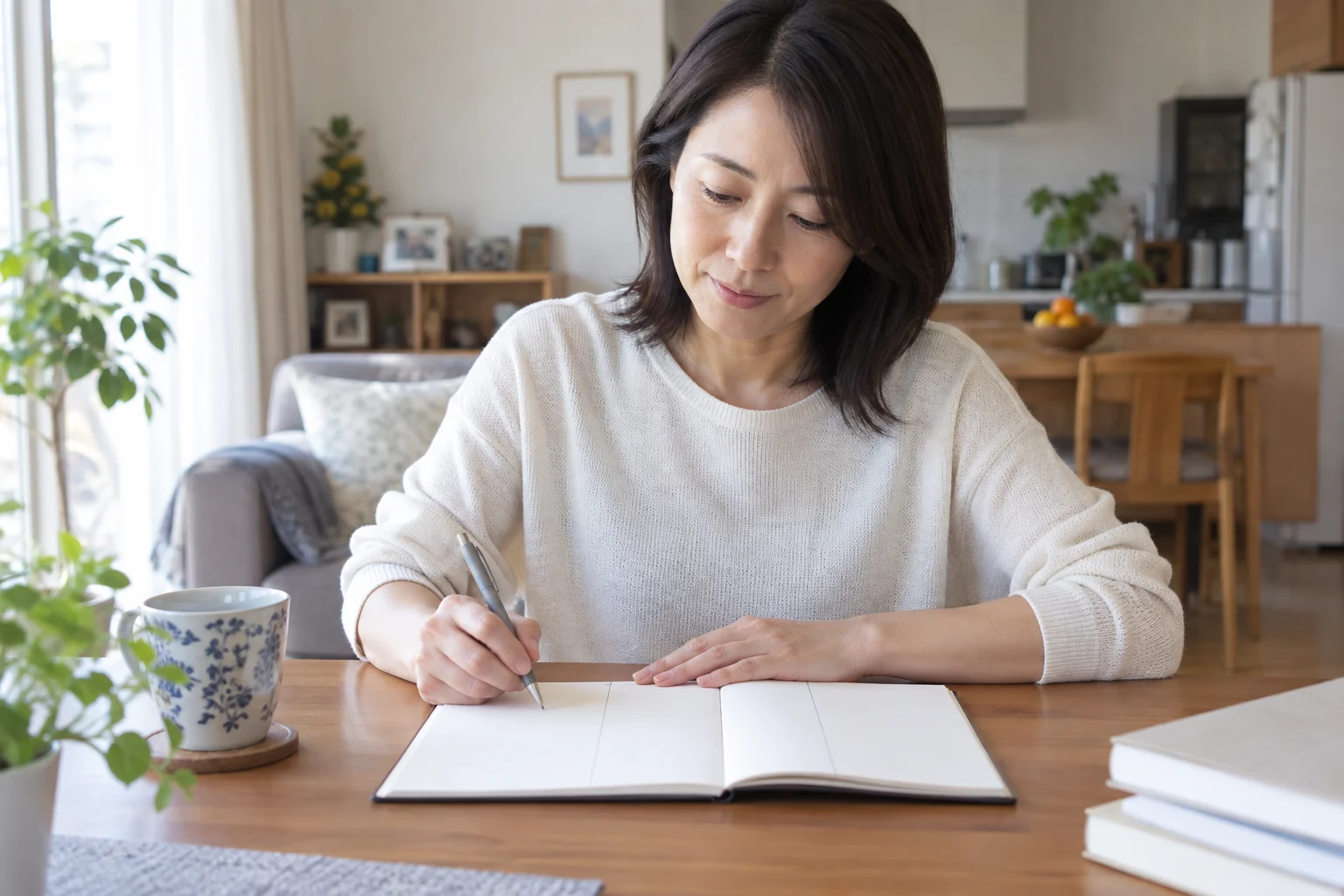 家族との出来事を行動と場面と体調の三列に記録する日本人女性
