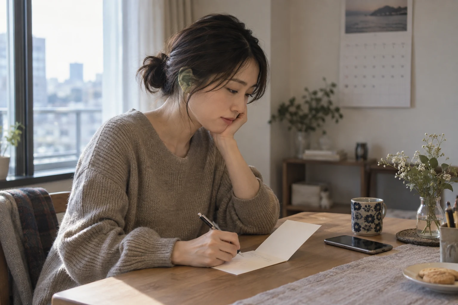 会う回数が減った友人への誕生日メッセージを考える架空の日本人女性