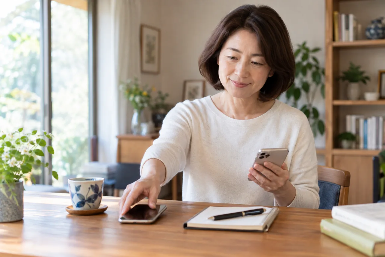 日本人女性二人が公共のカフェで短時間の誕生日のお茶を楽しんでいる様子