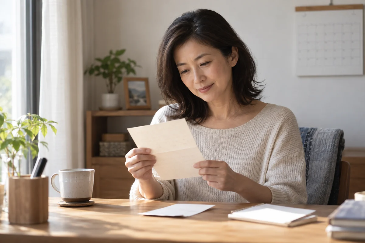 友達への手紙を翌日に読み返し修正する日本人女性の編集写真
