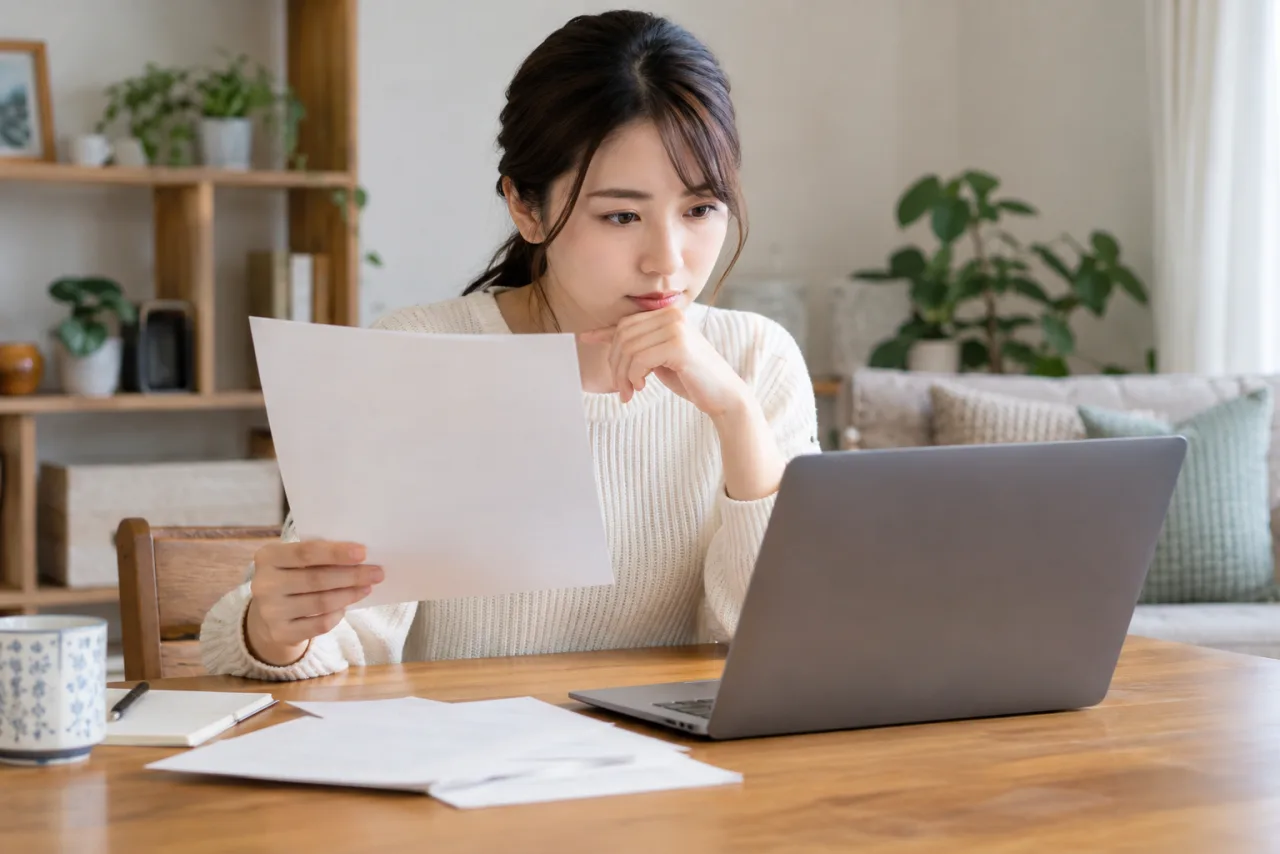 調査の質問文と回答の意味を確認する日本人女性