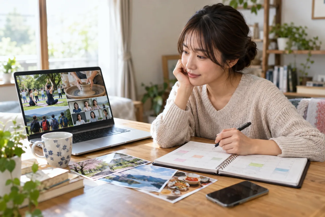 地域活動や趣味の場にかかる費用と時間を比較する日本人女性